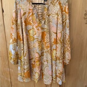 House of Harlow 1960 Paisley Lace-Up Tunic - Orange and Pink